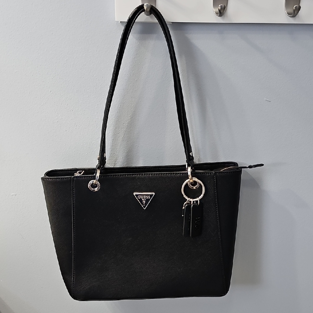 Guess Black Structured Tote Bag with Logo Charm